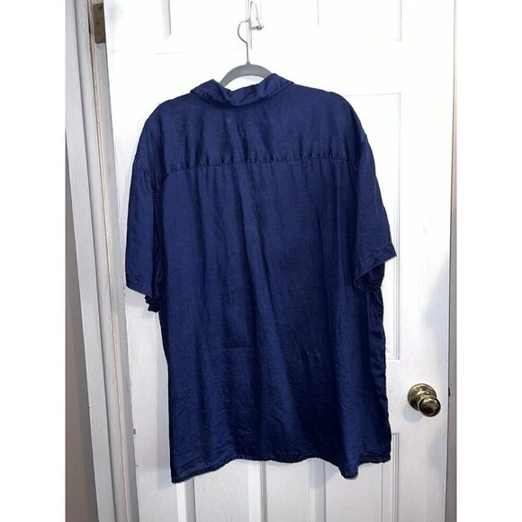 MERONA Navy Linen Button Down Short Sleeve Shirt Embroidered Sz XXL - Picture 4 of 8